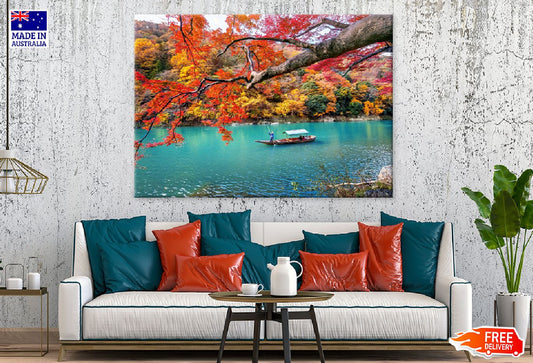 Autumn Tree Near Lake with Boat Photograph Print 100% Australian Made