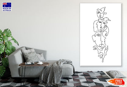 Human Faces B&W Line Art Design Print 100% Australian Made