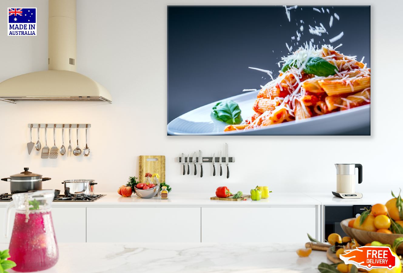 Pasta Penne with Tomato Bolognese Sauce Closeup Photograph Print 100% Australian Made