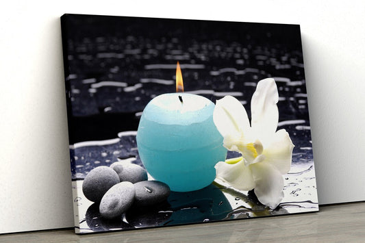 Candle Zen Stones & White Flower Photograph Acrylic Glass Print Tempered Glass Wall Art 100% Made in Australia Ready to Hang