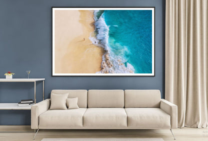 People on Sandy Seashore Waves View Home Decor Premium Quality Poster Print Choose Your Sizes