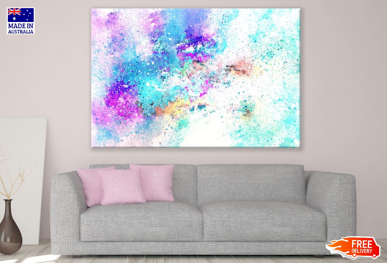 Blue Pink & White Abstract Design Print 100% Australian Made