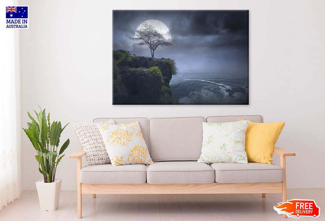 Mountain & Full Moon Night View Photograph Print 100% Australian Made