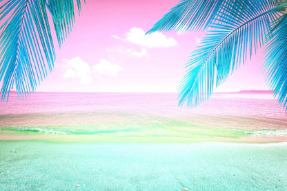 Palm Leaves near Pink Sea Scenery View Photograph Print 100% Australian Made
