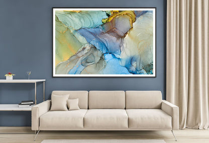 Blue Grey & Gold Abstract Design Home Decor Premium Quality Poster Print Choose Your Sizes