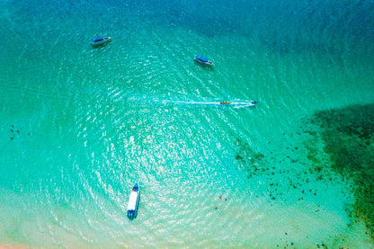 Bella Home Boats on Island Sea Aerial View Print Canvas Ready to hang
