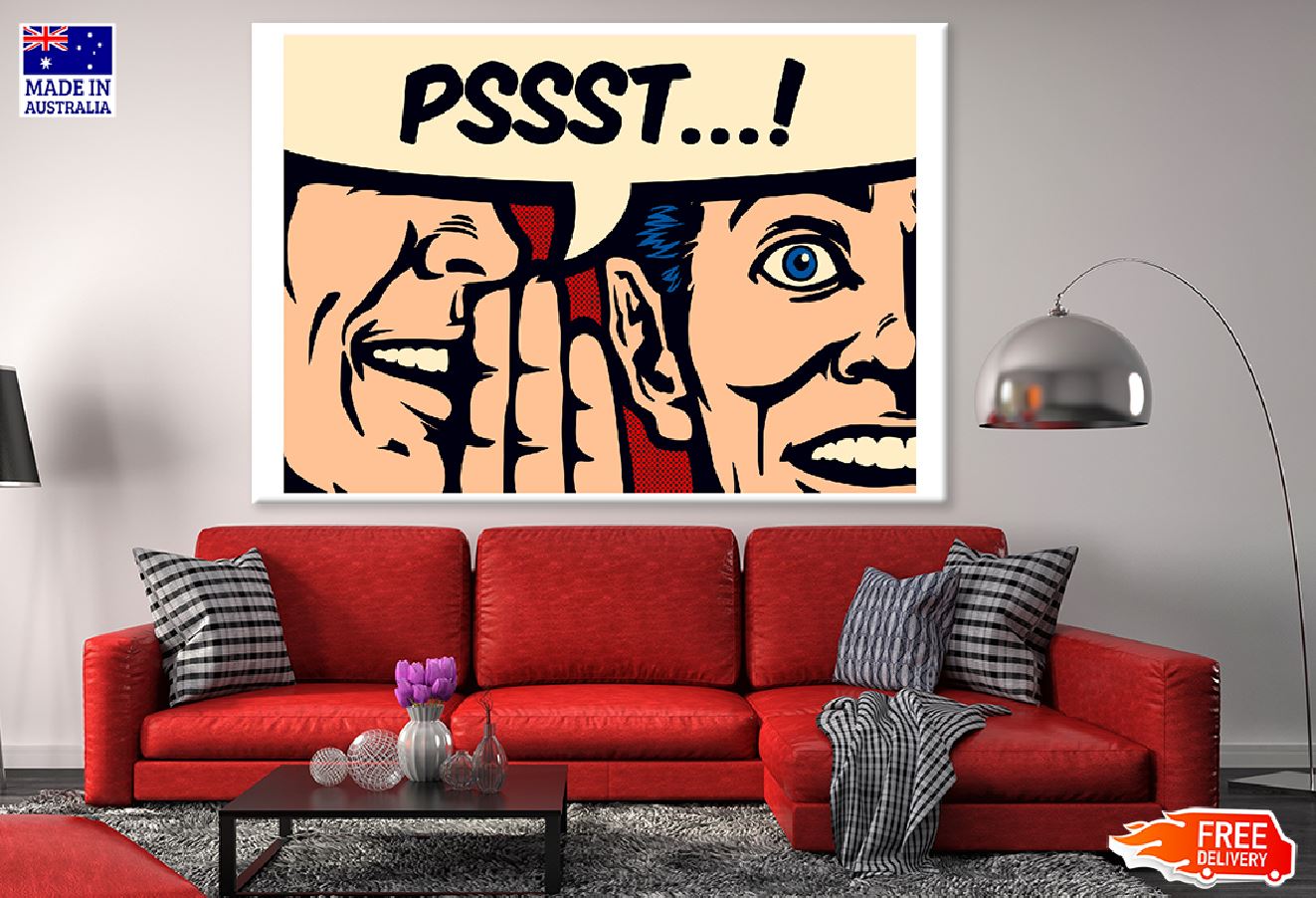 PSST Chat Bubbke & Men Whispering Illustration Print 100% Australian Made