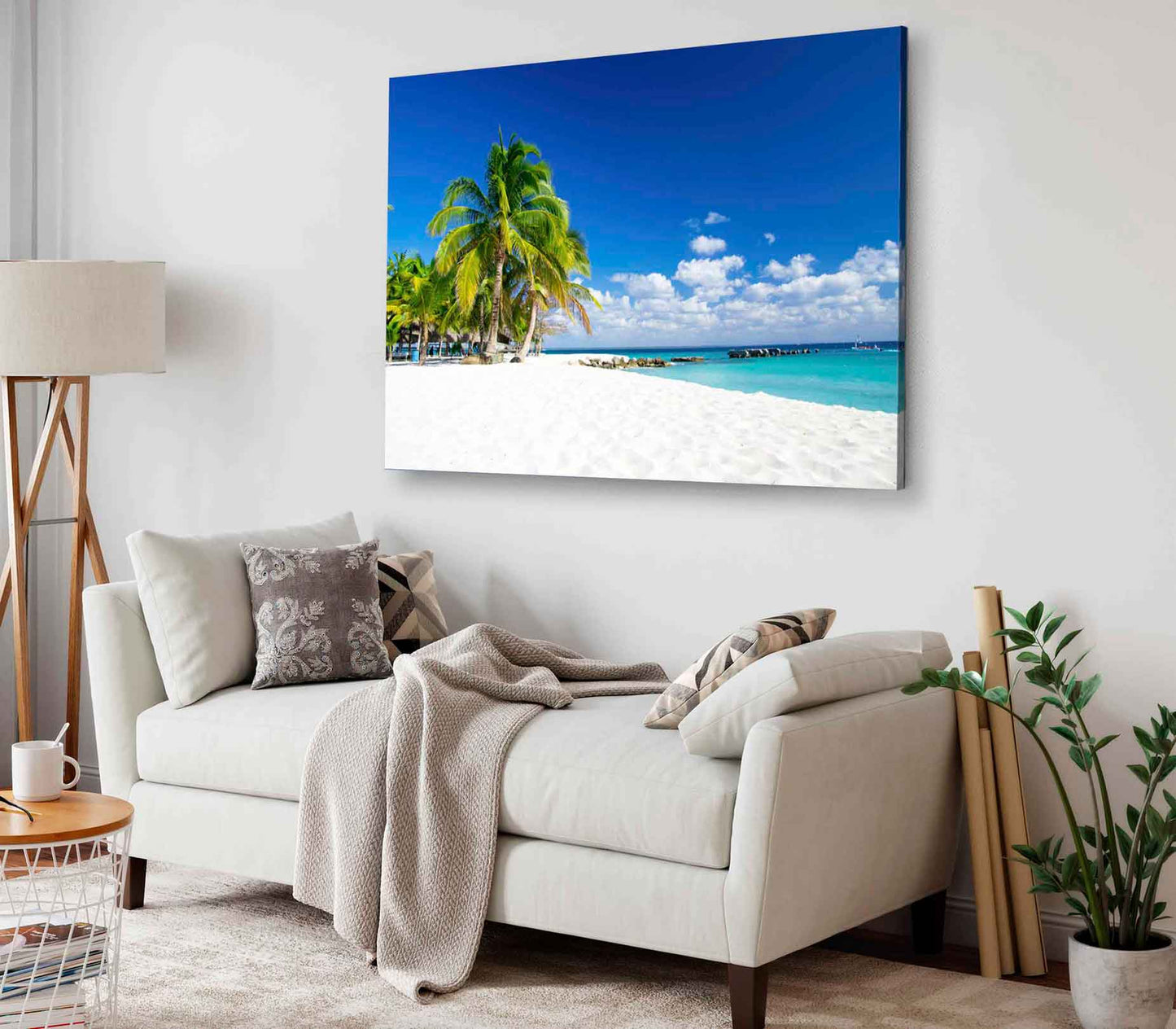 Bella Home Blue Sky Summer Sea & Palm Trees Print Canvas Ready to hang
