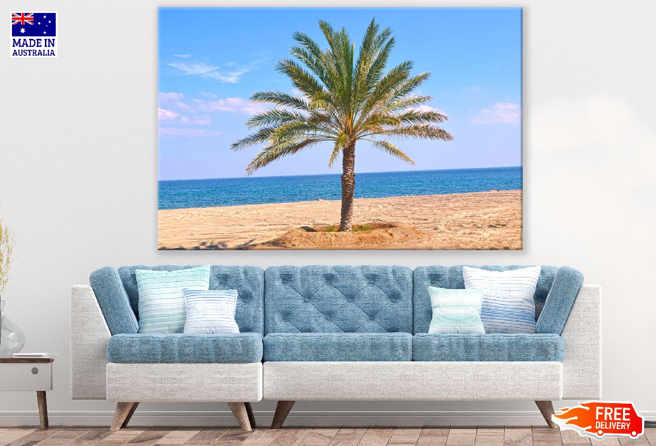 Palm Tree on Beach View Photograph Print 100% Australian Made