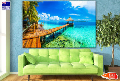 Resort on Wooden Pier Over Beach Photograph Print 100% Australian Made