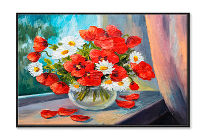 Bouquet of Poppies Oil Painting Wall Art Limited Edition High Quality Print Canvas Box Framed Black