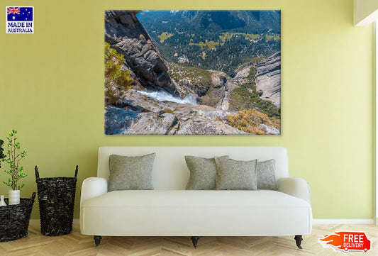 Waterfall Going Down Cliff Yosemite Park Photograph Print 100% Australian Made