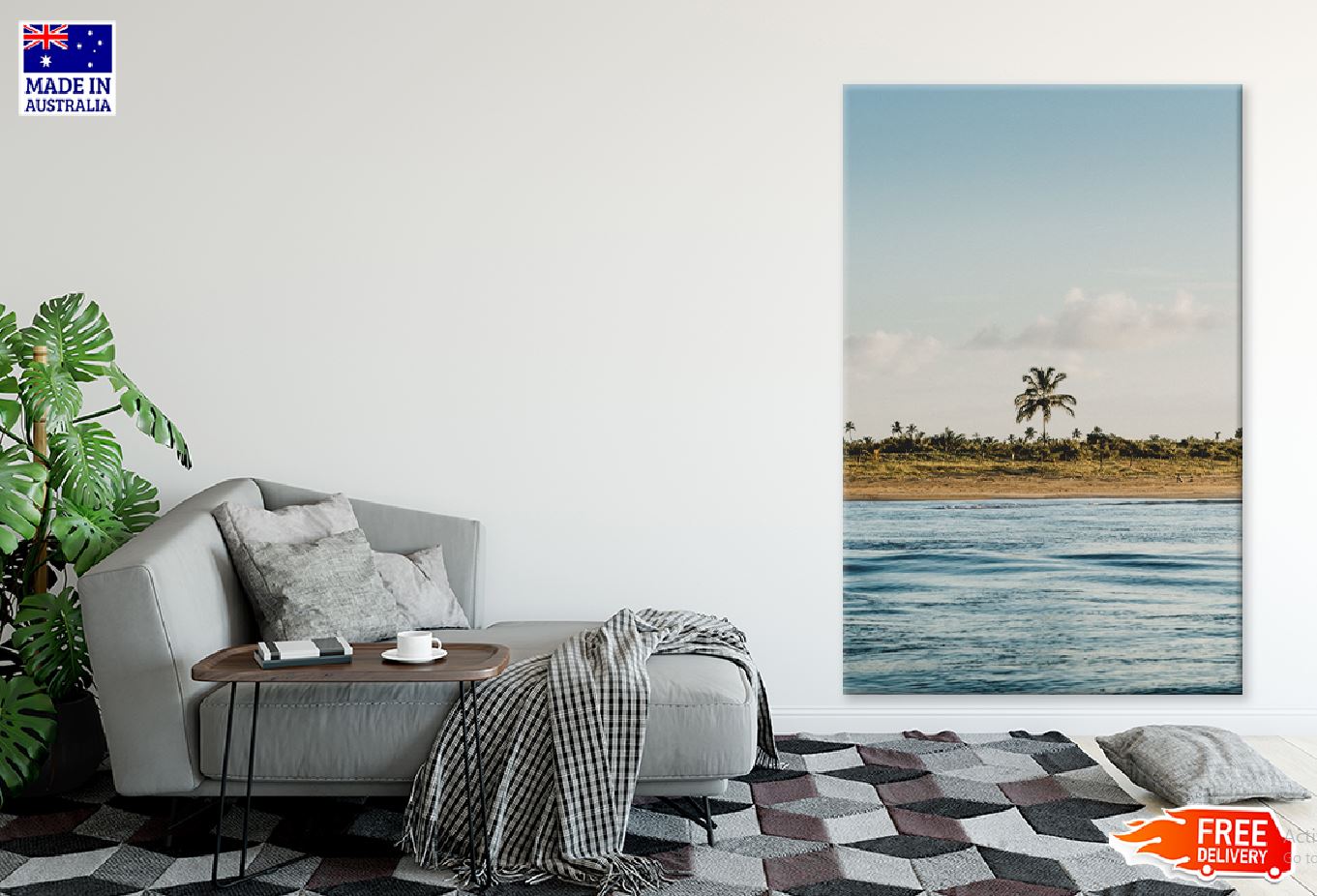 Palm Trees Beach Cloudy Sky View Photograph Print 100% Australian Made