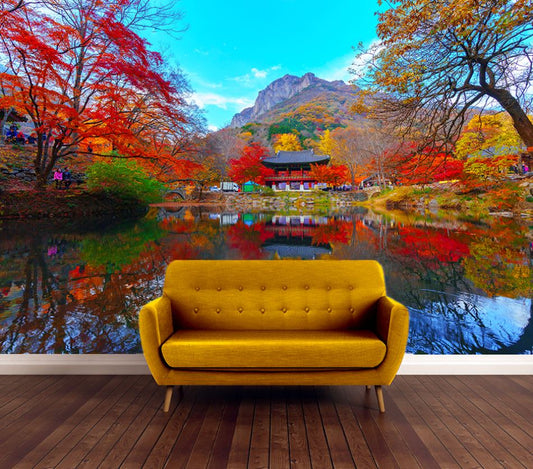 Wallpaper Murals Peel and Stick Removable Lake & Autumn Trees Landscape High Quality