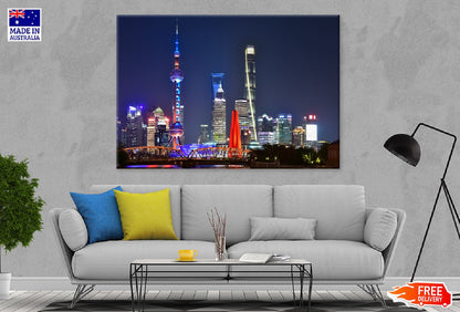 Shanghai Skyline Night View Photograph Print 100% Australian Made