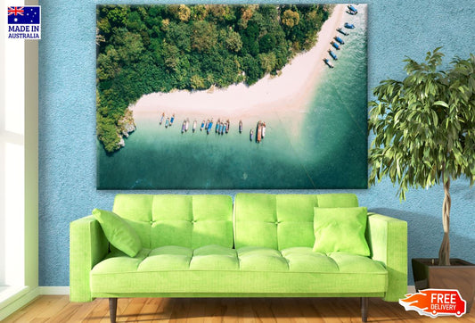 Stunning Aerial View of Beach with Boats Photograph Print 100% Australian Made