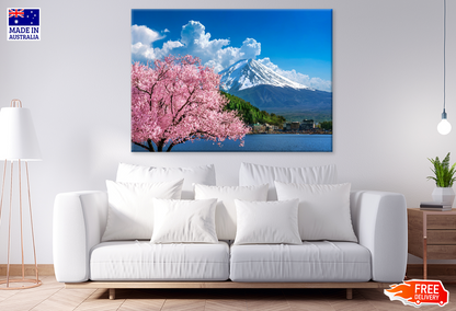 Blossom Flower Trees & Snow Covered Mountain Photograph Print 100% Australian Made