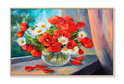 Bouquet of Poppies Oil Painting Wall Art Limited Edition High Quality Print Canvas Box Framed Natural