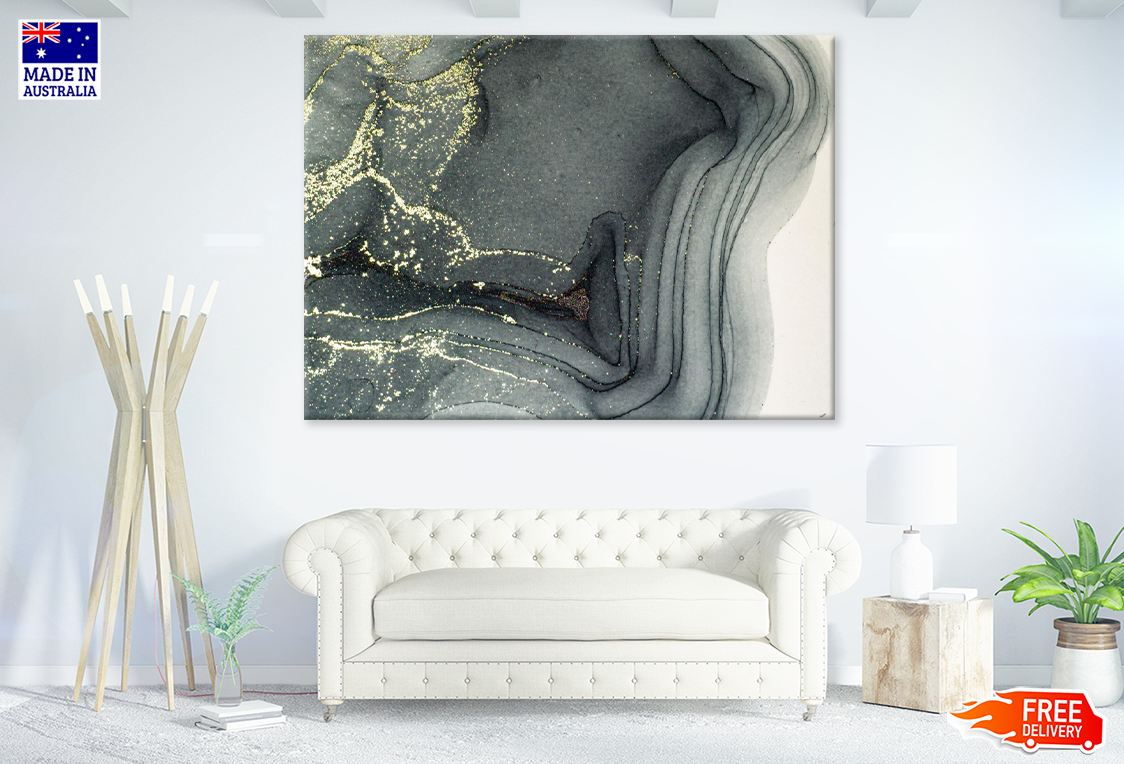 Black White & Gold Abstract Art Print 100% Australian Made