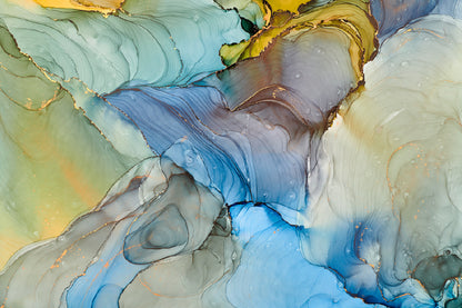 Blue Grey & Gold Abstract Design Home Decor Premium Quality Poster Print Choose Your Sizes