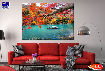 Autumn Tree Near Lake with Boat Photograph Print 100% Australian Made