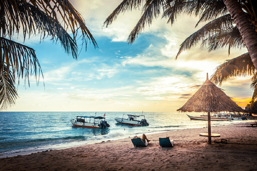 Boats on Beach View Photograph in Malaysia Print 100% Australian Made