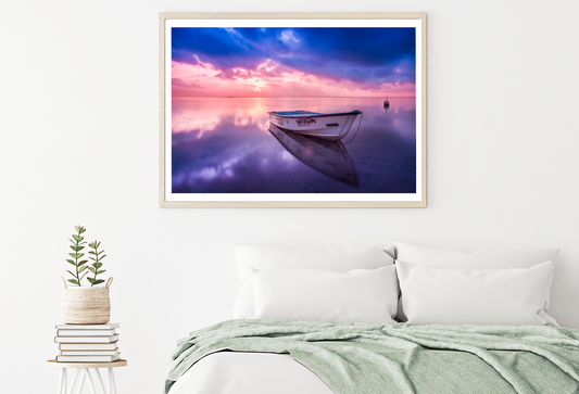 Boat On Sea & Rock Mountain View Photograph Home Decor Premium Quality Poster Print Choose Your Sizes