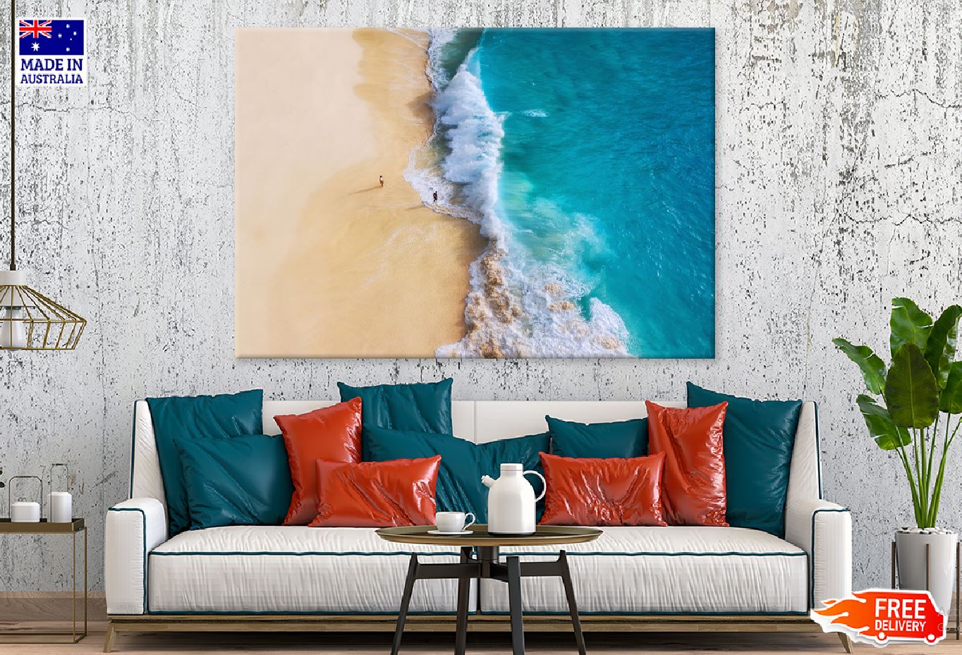 People on Sandy Seashore Waves View Photograph Print 100% Australian Made