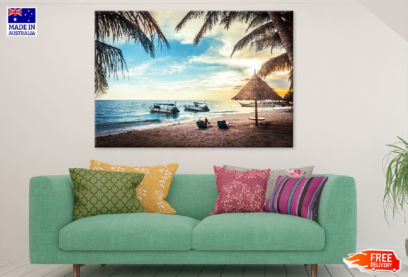 Boats on Beach View Photograph in Malaysia Print 100% Australian Made