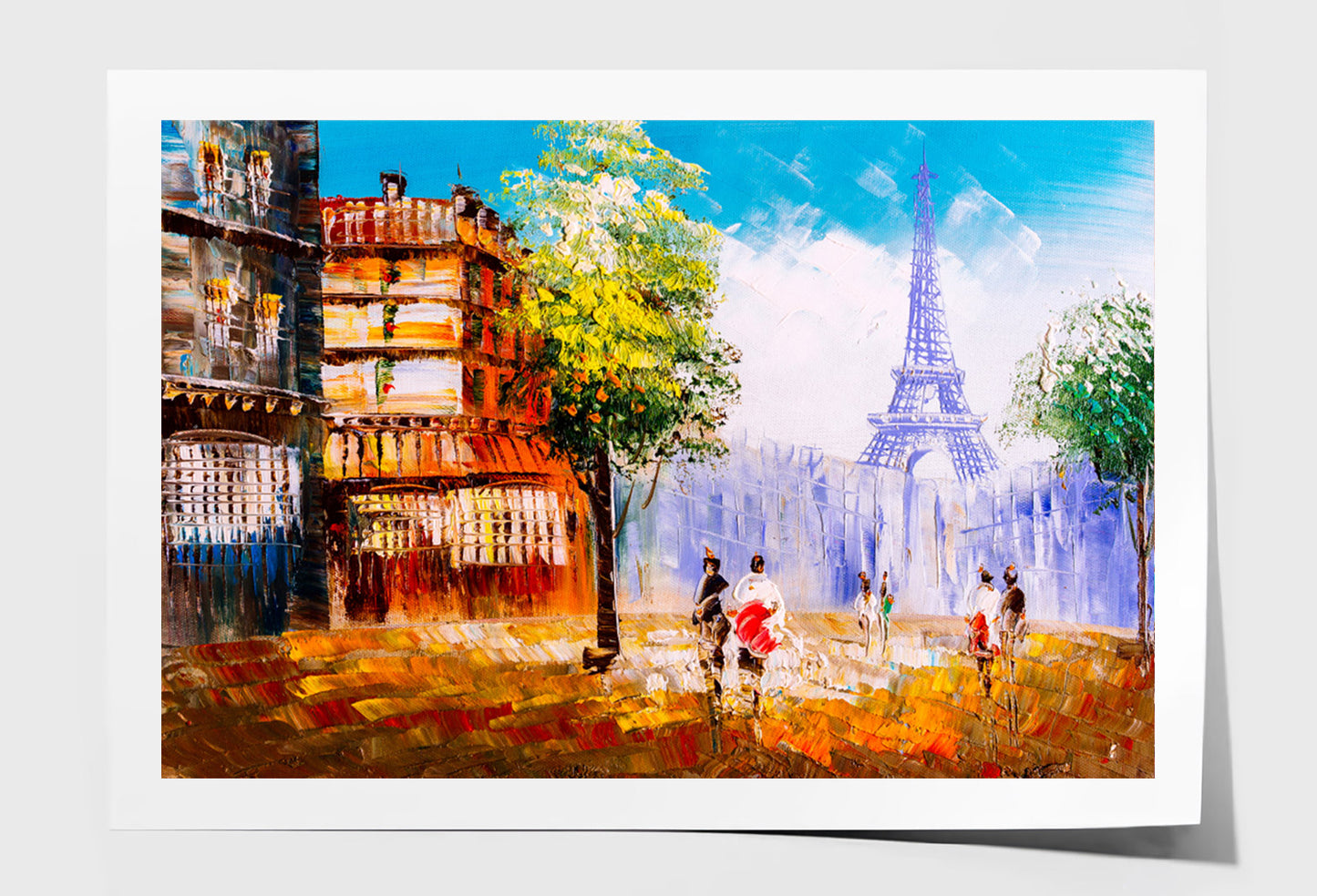 Trees in Street of Paris with People Oil Painting Wall Art Limited Edition High Quality Print Unframed Roll Canvas None