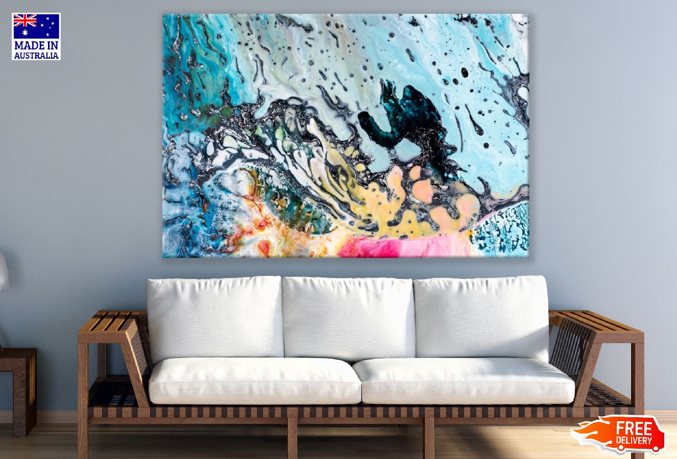 Blue & Silver Abstract Design Print 100% Australian Made