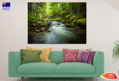 Rocks On Waterfall & Trees View Photograph Print 100% Australian Made