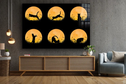 Cat Night Moods Vector Print Tempered Glass Wall Art 100% Made in Australia Ready to Hang