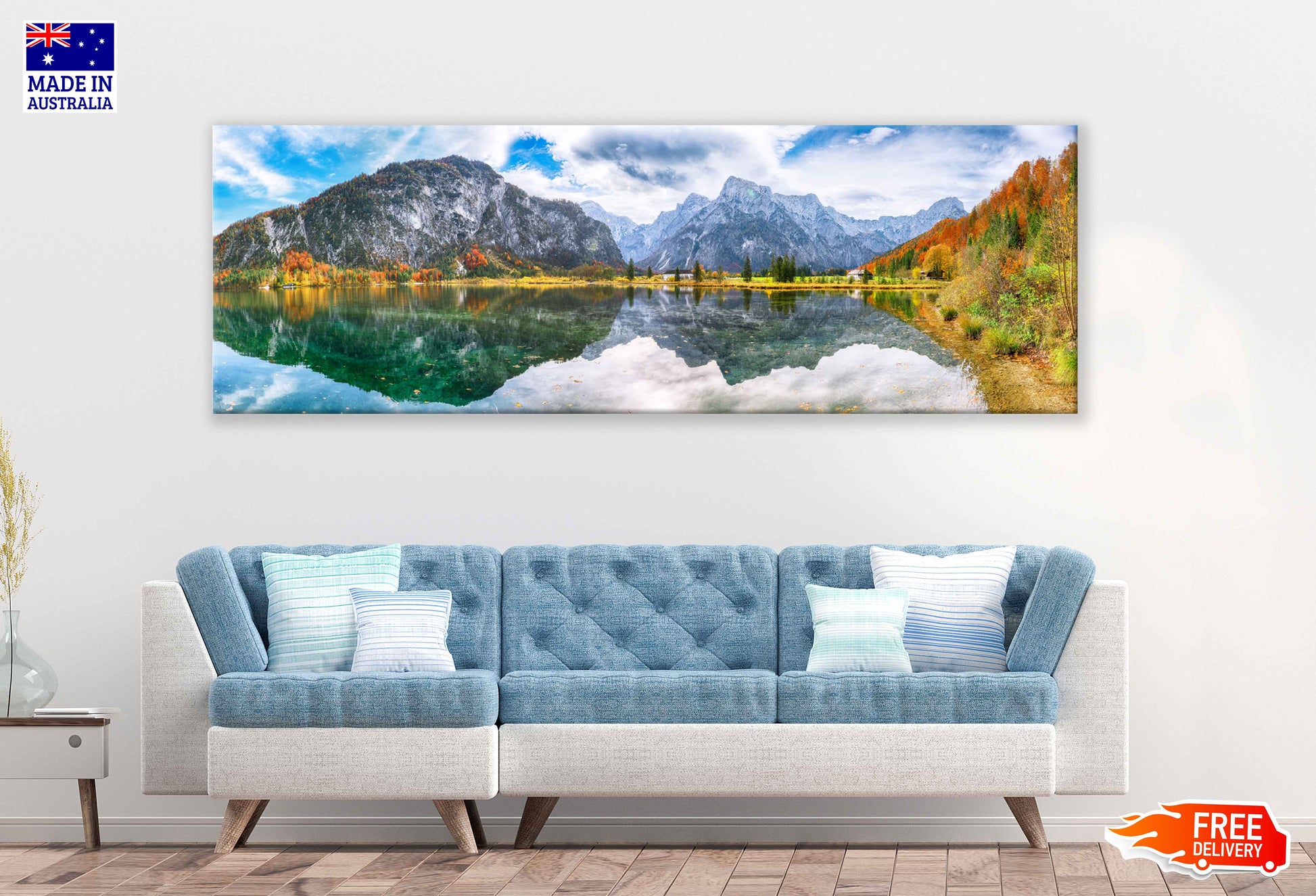 Panoramic Canvas Almsee Lake Photograph Austria High Quality 100% Australian Made Wall Canvas Print Ready to Hang