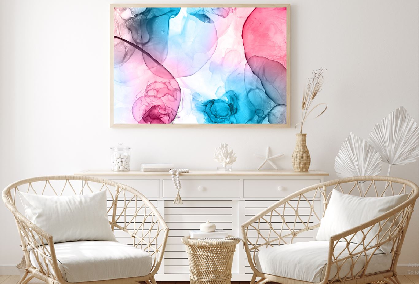 Pink & Blue Ink Abstract Design Home Decor Premium Quality Poster Print Choose Your Sizes