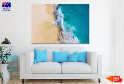 People on Sandy Seashore Waves View Photograph Print 100% Australian Made