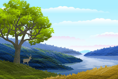 Deer Near Huge Tree Vector Art Print 100% Australian Made