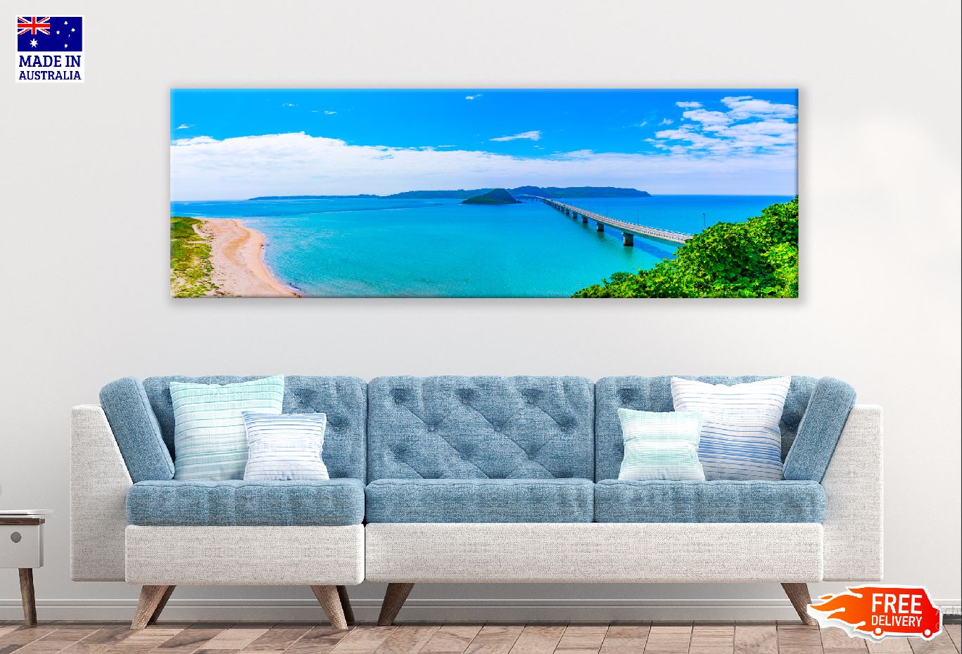 Panoramic Canvas Tsunoshima Bridge Sea View Photograph High Quality 100% Australian Made Wall Canvas Print Ready to Hang