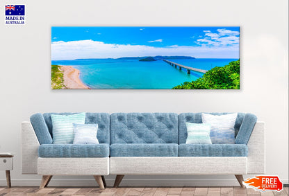 Panoramic Canvas Tsunoshima Bridge Sea View Photograph High Quality 100% Australian Made Wall Canvas Print Ready to Hang