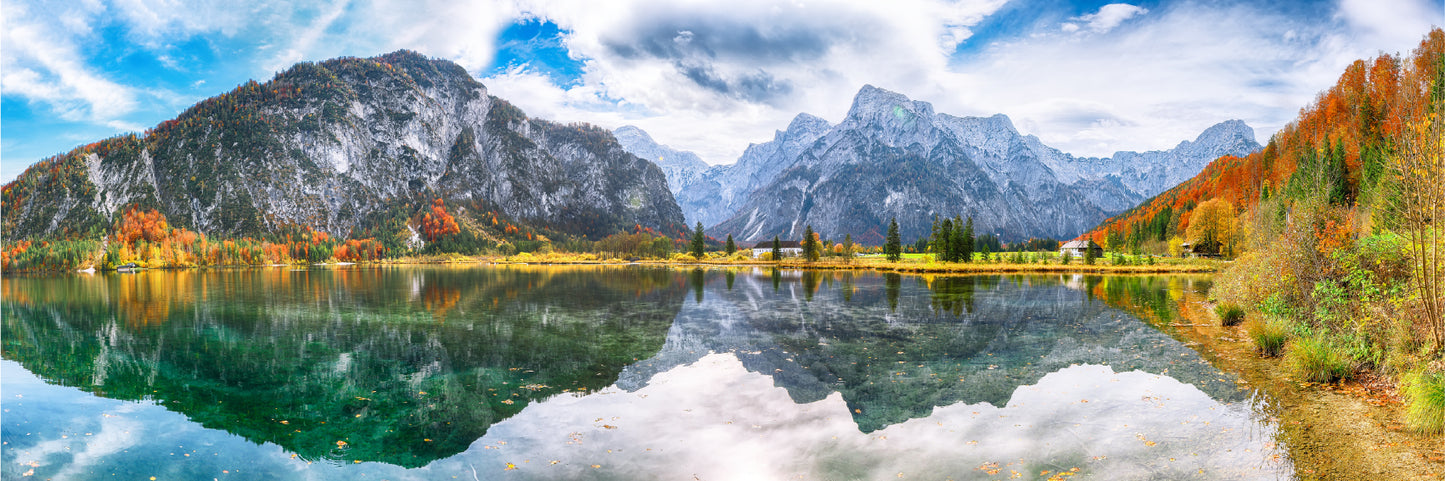 Panoramic Canvas Almsee Lake Photograph Austria High Quality 100% Australian Made Wall Canvas Print Ready to Hang