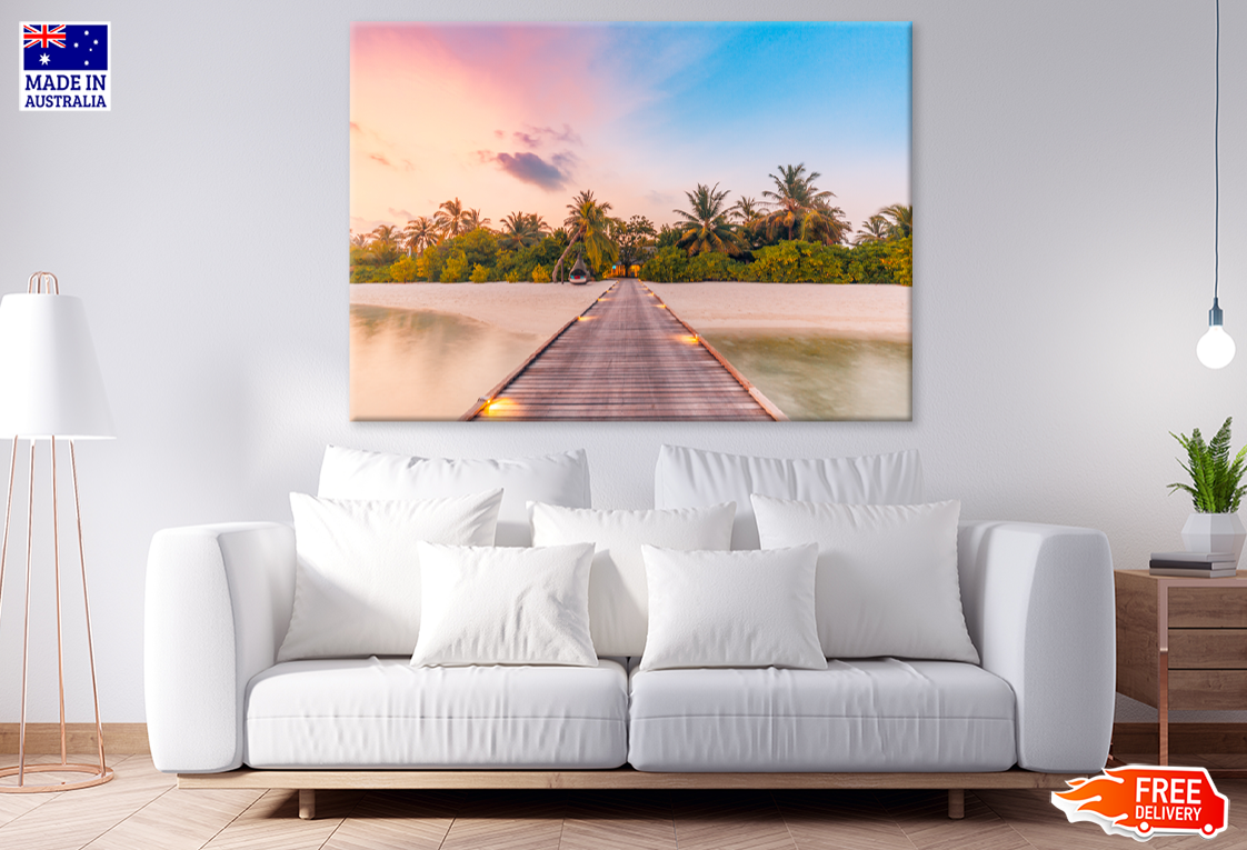 Wooden Pier & Palm Trees View Photograph Print 100% Australian Made