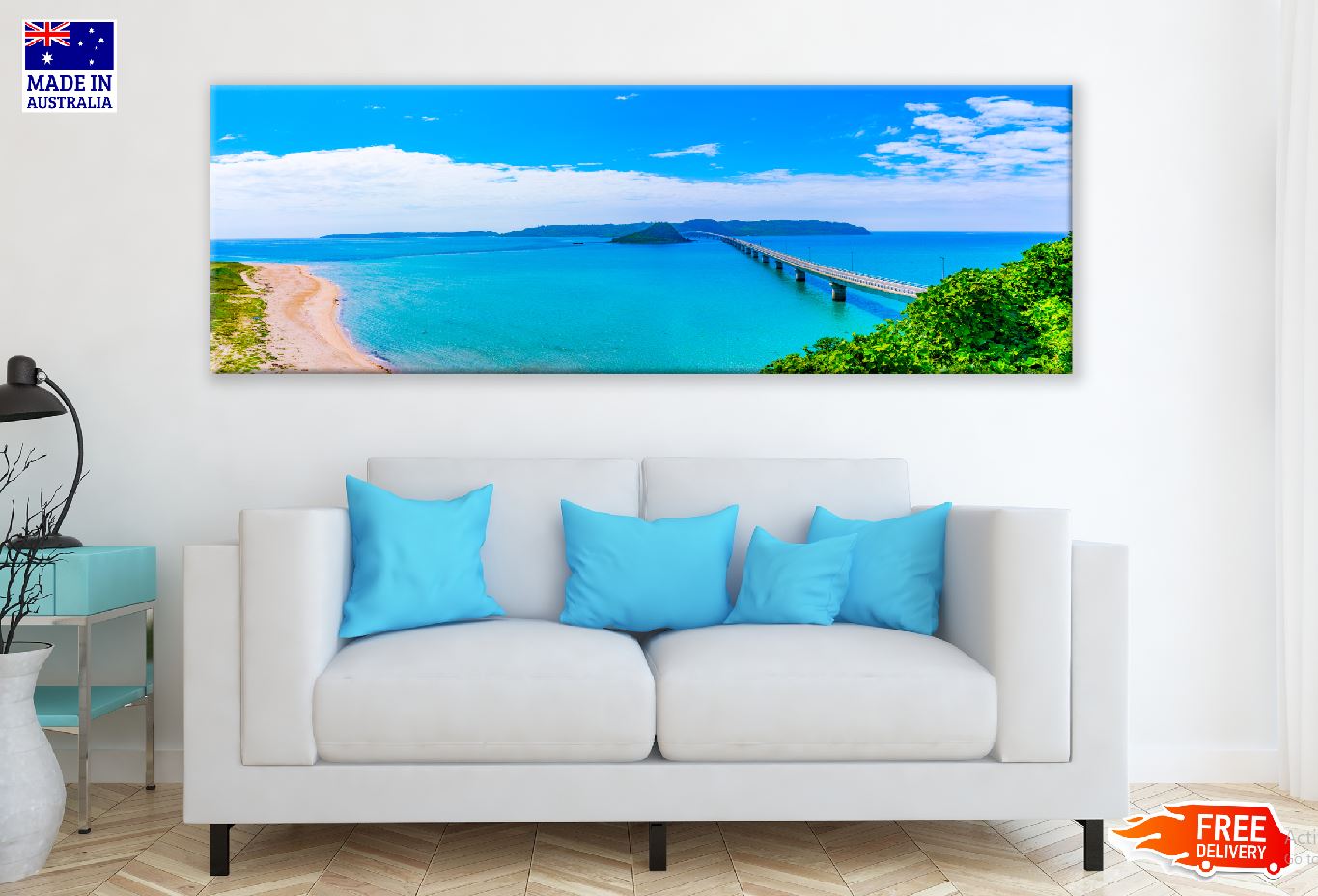 Panoramic Canvas Tsunoshima Bridge Sea View Photograph High Quality 100% Australian Made Wall Canvas Print Ready to Hang