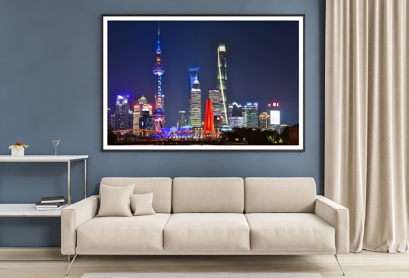 Shanghai Skyline Night View Photograph Home Decor Premium Quality Poster Print Choose Your Sizes