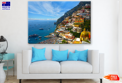 Sunset view of Positano village at Amalfi Coast, Italy Photograph Print 100% Australian Made