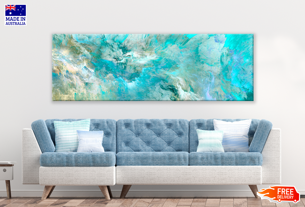 Panoramic Canvas Colourful Blue Green Abstract Design High Quality 100% Australian made wall Canvas Print ready to hang