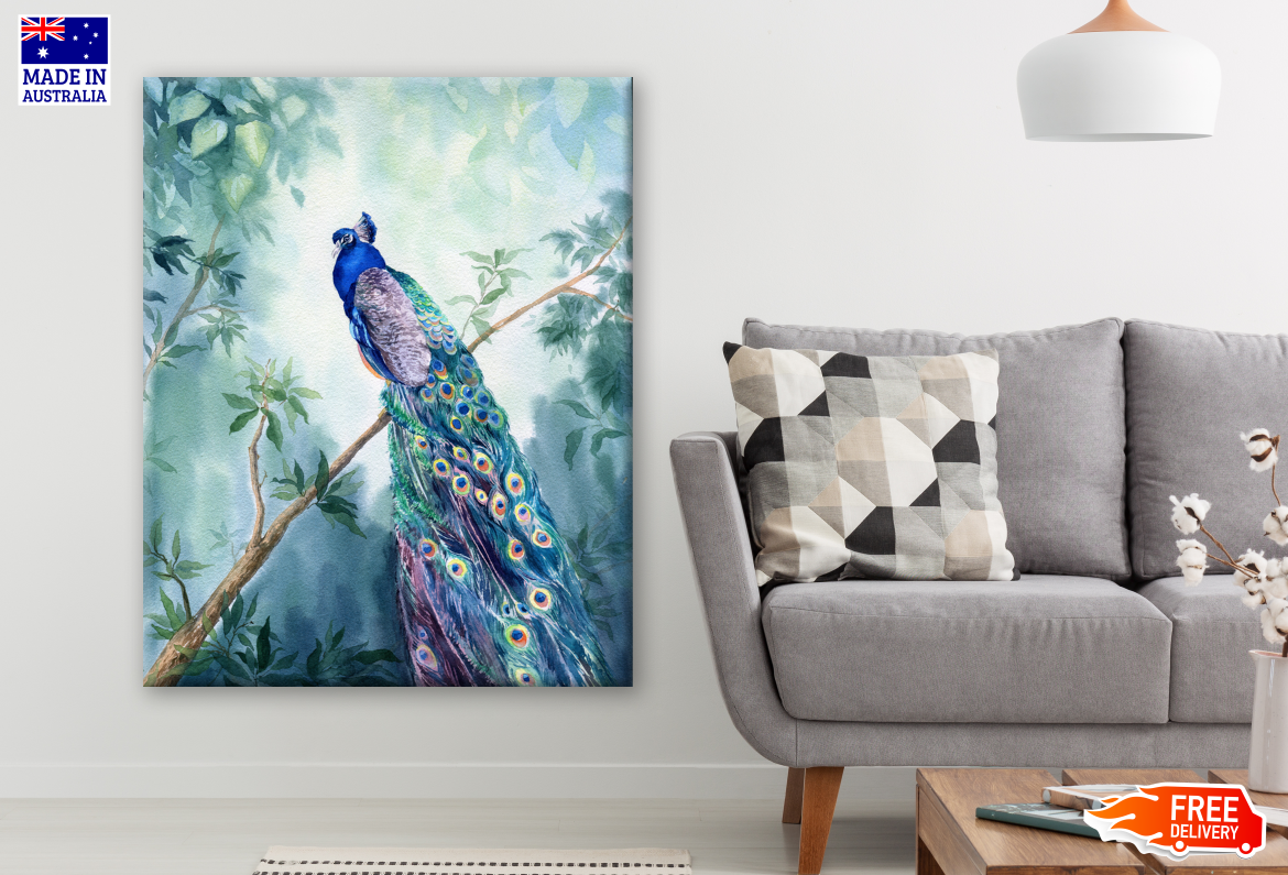 Hand Drawn Watercolor Peacock Painting Print 100% Australian Made