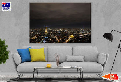 Paris City Aerial Night View Photograph, France Print 100% Australian Made