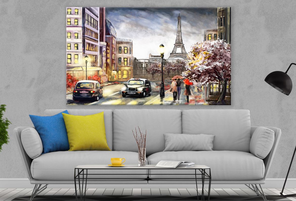 Romantic Paris with Eiffel Tower Painting Print 100% Australian Made