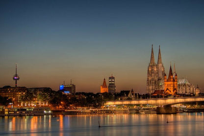 Cologne City in Germany Night View Photograph Print 100% Australian Made
