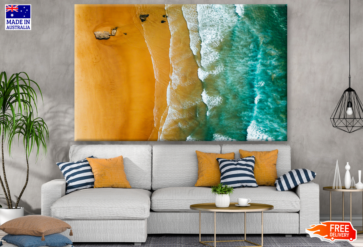 Aerial View Of Blue Ocean Waves And Beautiful Sandy Beach Photograph Print 100% Australian Made